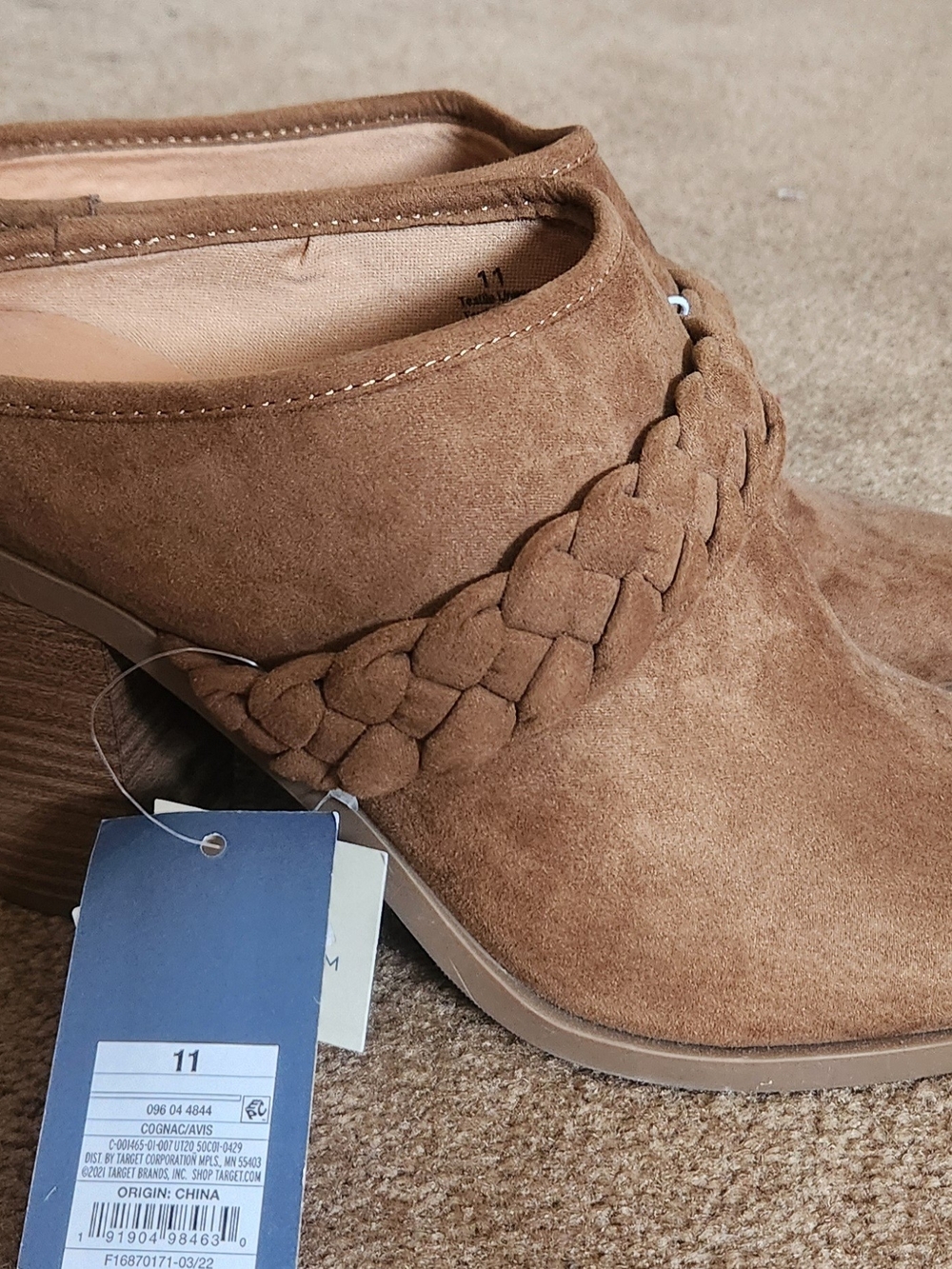 Women’s Braided Suede Mule Boot in Brown, Size 11, NWT